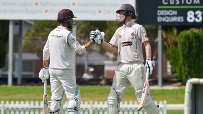 Alex Ross and Josh Doyle put together a 123-run partnership to set up victory for Kensington in the grade cricket grand final against Adelaide on Sunday. Picture: AAP/Brenton Edwards