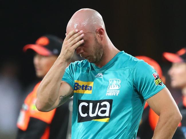 GOLD COAST, AUSTRALIA - JANUARY 01: Chris Lynn of the Heat looka on during the Big Bash League match between the Brisbane Heat and the Perth Scorchers at Metricon Stadium on January 01, 2020 in Gold Coast, Australia. (Photo by Chris Hyde/Getty Images)