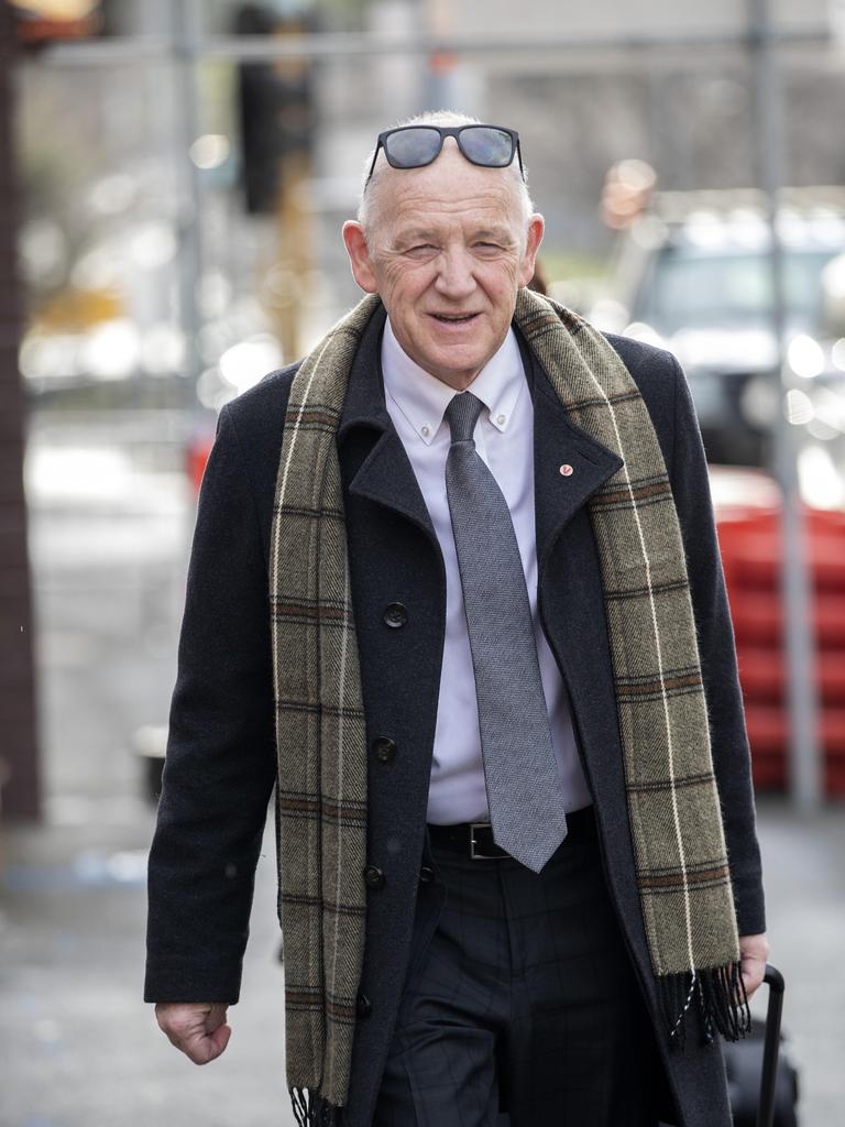 Tom Percy KC arriving at the Hobart Magistrates Court on Tuesday. Picture: Chris Kidd