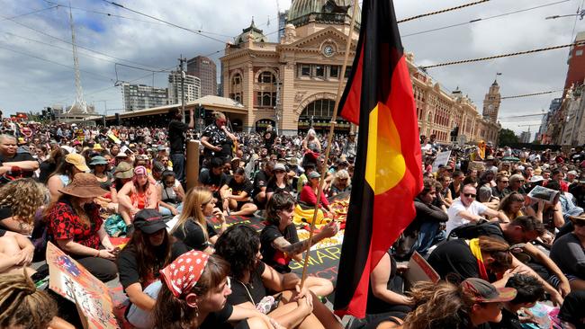 Thousands attend the Invasion Day march in Melbourne on January 24, 2020. David Geraghty