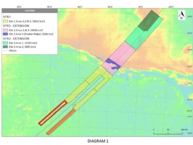 The new MH370 search area. Picture: Ministry of Communications and Multimedia Malaysia