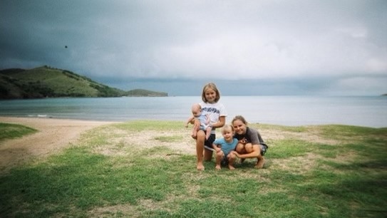 Hayley Berck with her siblings on St Bees Island off the coast of Mackay.