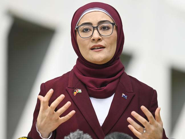 CANBERRA, Australia - NewsWire Photos - October 9, 2024: Senator Fatima Payman holds a press conference at Parliament House in Canberra. Picture: NewsWire / Martin Ollman