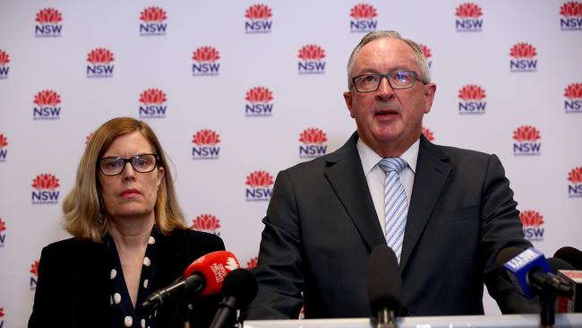 NSW Health Minister Brad Hazzard and NSW Chief Health Officer addressing media on coronavirus Picture: Toby Zerna