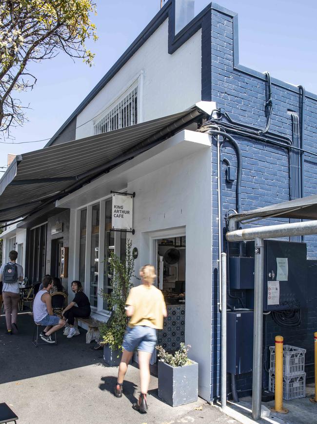 King Arthur Cafe also offers footpath seating and a shaded courtyard to the side. Picture: Mark Cranitch.