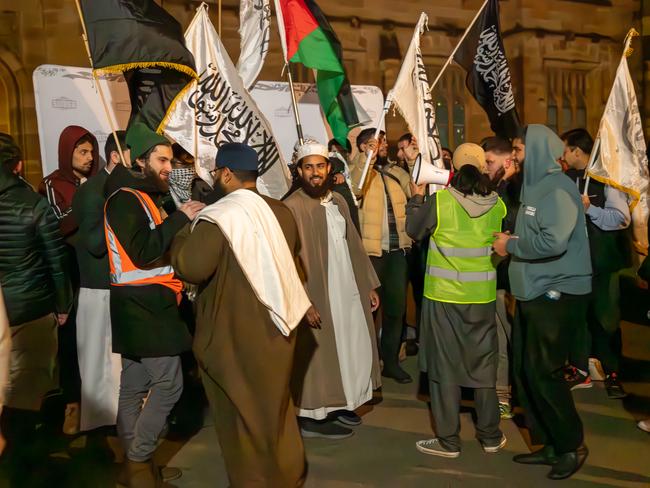 Pro-Palestine protesters from the Sydney University Muslim Students’ Association and their allies held a press conference at their ‘encampment’ on Friday. Picture: Thomas Lisson.