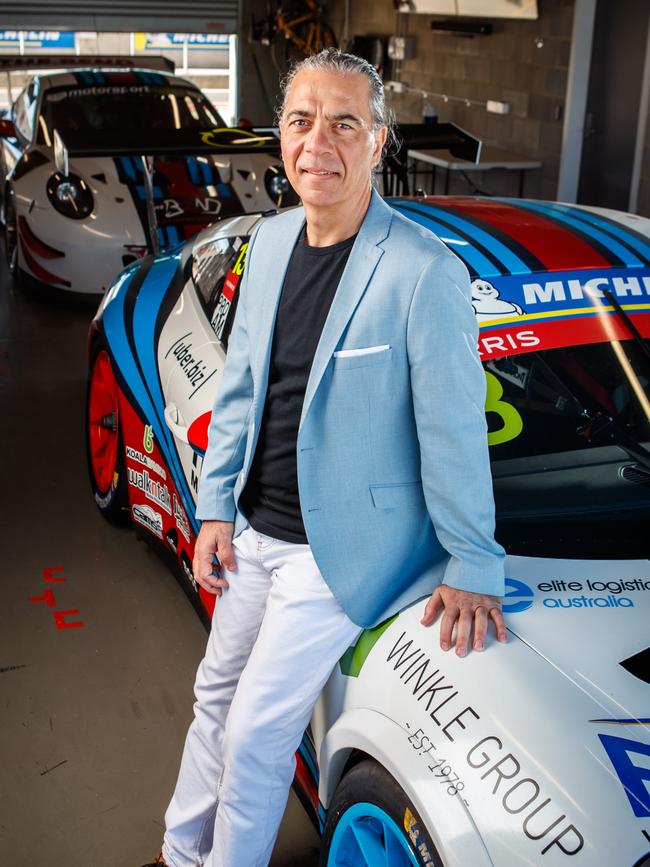 Dr Sam Shahin in his garage at the Bend Motor Sport Park in Tailem Bend. Picture Matt Turner.