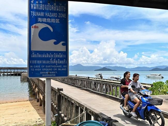 A tsunami hazard zone warning sign on Koh Phayam island in southern Thailand. Picture: AFP