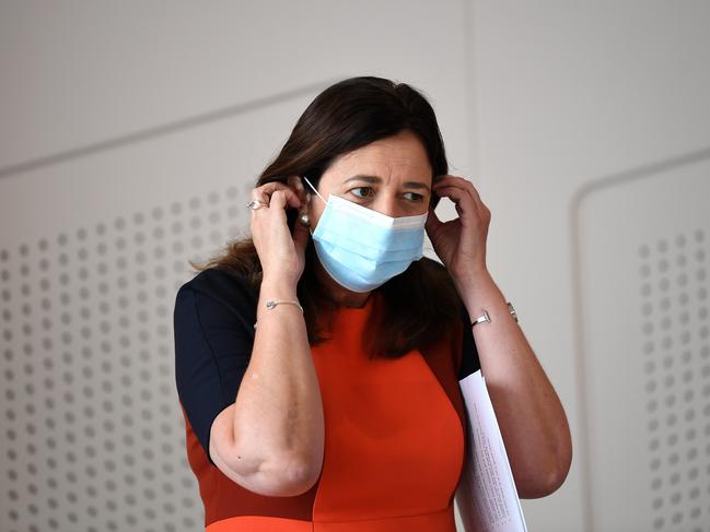 Annastacia Palaszczuk said mask use will need to continue for “at least” the next ten days. Picture: NCA NewsWire / Dan Peled