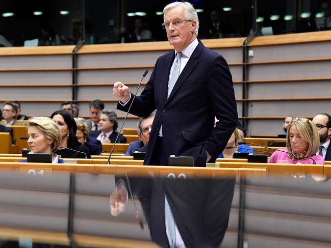 European Commission Chief Negociator Michel Barnier delivers a speech during a European Parliament plenary session in Brussels. Picture: AFP