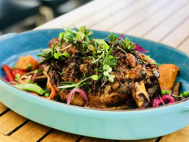 Commodore Hotel’s six-hour braised lamb shoulder in soy and seeded mustard. Picture: Greg Bookallil