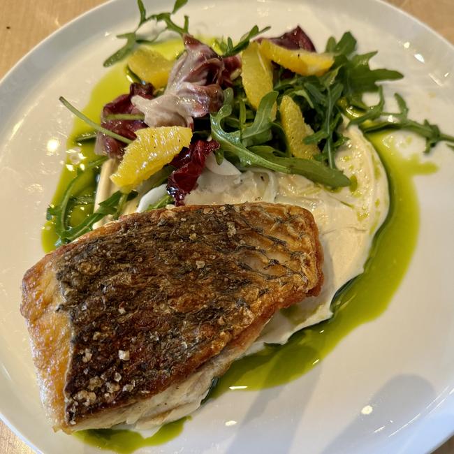 The barramundi with ajo blanco sauce and radicchio.