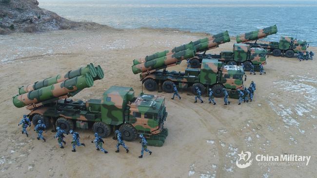 PLA soldiers prepare anti-ship missile systems. Picture: PLA