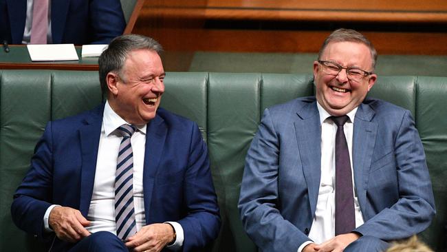 Joel Fitzgibbon and Anthony Albanese during Question Time in the House of Representatives at Parliament House. Picture: AAP