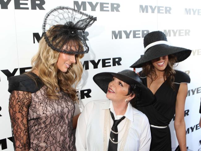 2009: Jennifer Hawkins, Liza Minnelli and Rebecca Judd at the AAMI Victoria Derby Day at Flemington Racecourse in Melbourne.