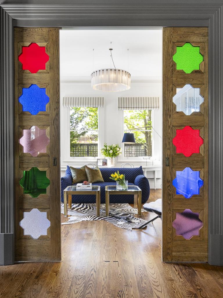 Pops of bright colour add interest in an interior door.