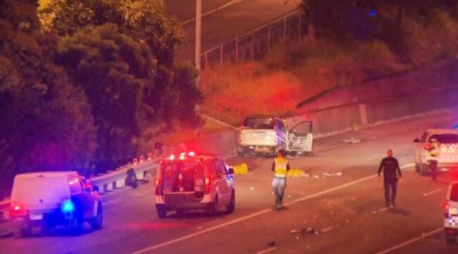 The crash on the Pacific Motorway involving five youths in an allegedly stolen vehicle.