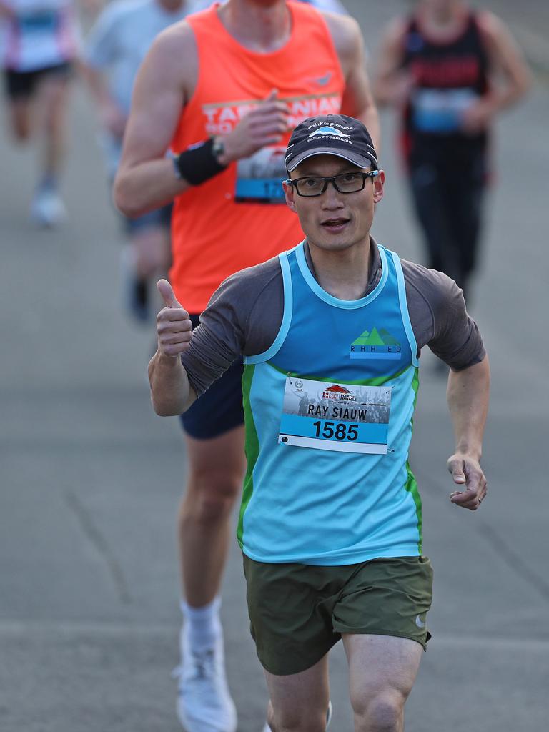 Runners make their way up Davey Street during the 2019 Point to Pinnacle. Picture: LUKE BOWDEN