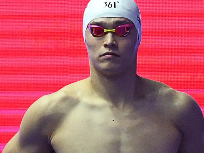 China's Sun Yang preapres for the final of the men's 800m freestyle event during the swimming competition at the 2019 World Championships at Nambu University Municipal Aquatics Center in Gwangju, South Korea, on July 24, 2019. (Photo by Manan VATSYAYANA / AFP)