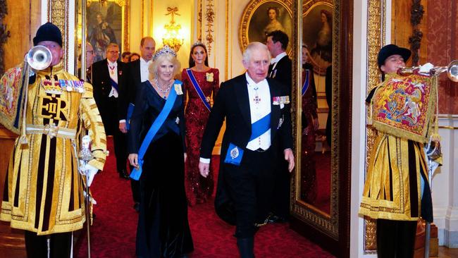 King Charles and Queen Consort Camilla arrive with Prince William and Catherine, during a Diplomatic Corps reception at Buckingham Palace earlier this month. Picture: AFP.