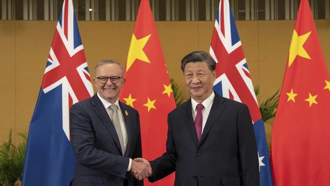 Albanese meets China's President Xi Jinping in a bilateral meeting during the G20 summit in Bali in November.