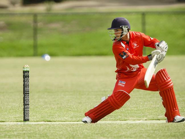 Sorrento batsman Patrick Hall plays a cut shot last season. Picture: Valeriu Campan