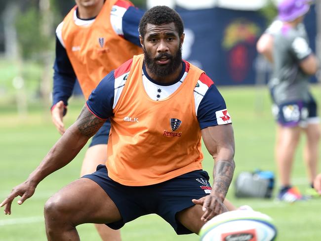 Marika Koroibete training with Melbourne Rebels at Gosh's Paddock. Former Melbourne Storm NRL star Marika Koroibete has his first training session since crossing codes. Picture: Nicole Garmston