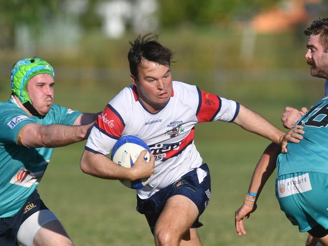 Burkekin's Kelsey Hesp tackled by Dragons flanker Alex Vile. Picture: Evan Morgan