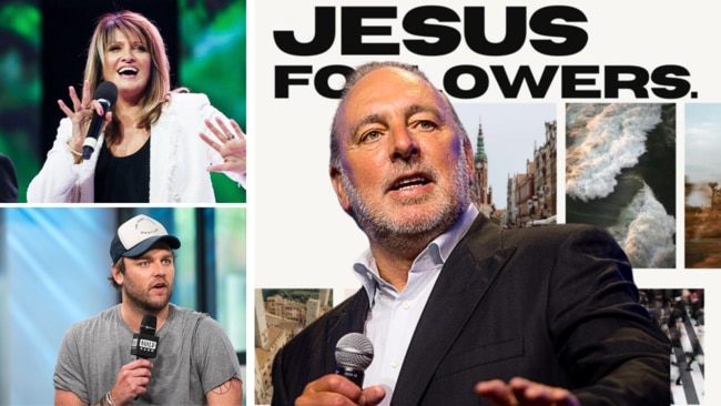 Hillsong founder Brian Houston (right), his wife Bobbie and son Joel.