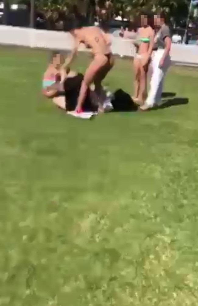 A shocking video has emerged of a brawl at a park near Coogee Beach on Friday afternoon. Picture: Supplied