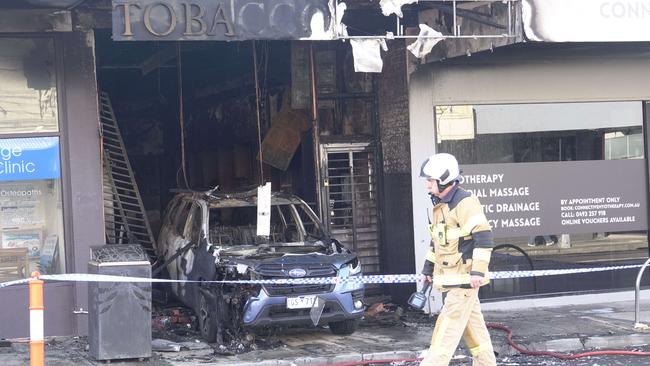 A burnt-out tobacco store on High St in Thornbury, Melbourne. Picture: NewsWire / Valeriu Campan