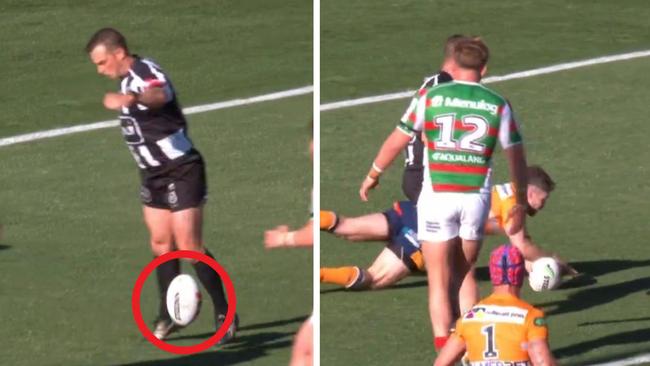 There's been some questions about one of the Knights' tries. Photo: Fox Sports