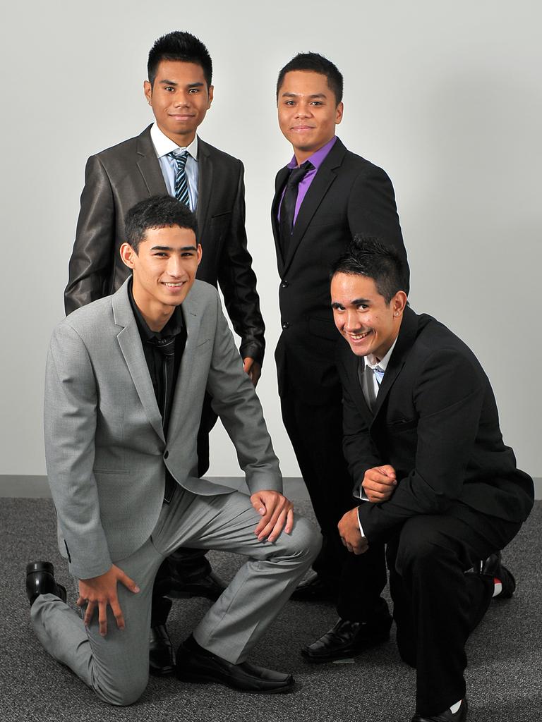 Atreyu Wilkinson, Novandro Ndoeri, Brian Modoh and Lee Berthelsen at the 2011 Casuarina Senior College formal at the Darwin Convention Centre. Picture: NT NEWS