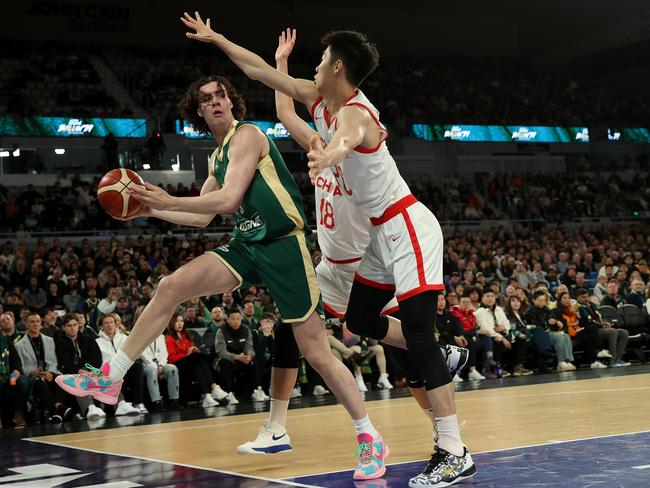 Josh Giddey started but playing only seven minutes for the Boomers. Picture: Kelly Defina/Getty Images