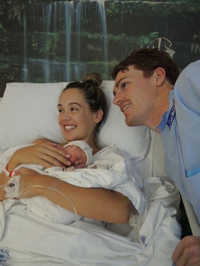 Gary and Amie with their new born daughters Bella and Willow before Willow passed.