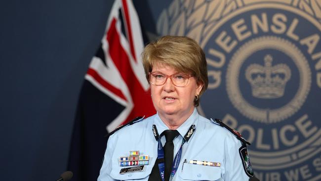 Assistant Commissioner Cheryl Scanlon speaks during a press conference in relation to the arrest of a man in America over the police deaths at Wieambilla last year. Picture: NCA NewsWire/Tertius Pickard