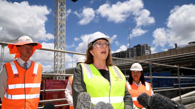 Federal Transport Minister Catherine King visits a Cross River Rail project site in Brisbane. Picture: NCA Newswire/Dan Peled