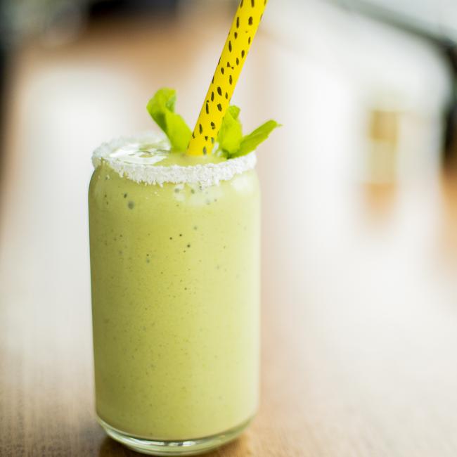 The Miss Matcha smoothie, which includes matcha, spinach, banana, dates and almond milk, is one of several healthy, delicious smoothie options at new Sandy Bay cafe Sisterhood. Picture: RICHARD JUPE