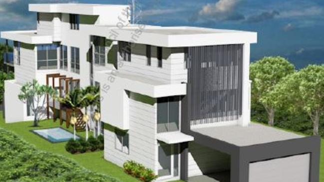 Artist impression of a large two-dwelling building proposed for the Gold Coast Highway at Palm Beach