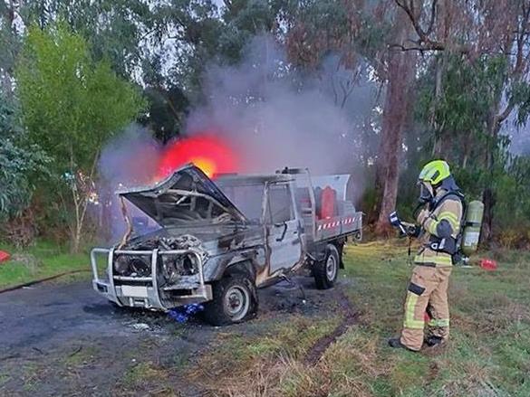 A CFA slip on vehicle was found burnt out near the Traralgon South CFA station on Wednesday morning. Picture: CFA