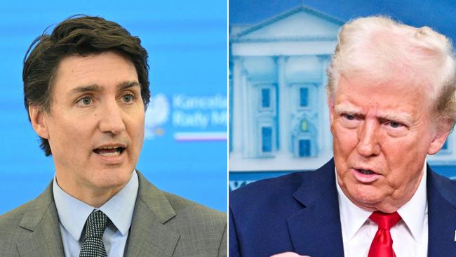 (COMBO) This combination of pictures created on February 03, 2025 shows Canadian Prime Minister Justin Trudeau in Warsaw on January 28, 2025 and US President Donald Trump in Washington, in the Brady Press Briefing Room at the White House on January 30, 2025 in Washington, DC. US President Donald Trump said he had spoken on February 3, 2025 to Prime Minister Justin Trudeau about the punishing tariffs he has levied on Canada, adding that they would talk again later in the day. (Photo by Sergei GAPON and ROBERTO SCHMIDT / AFP)