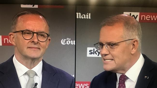 Scott Morrison and Anthony Albanese debating the rift with China. Picture: COURTESY SKY NEWS