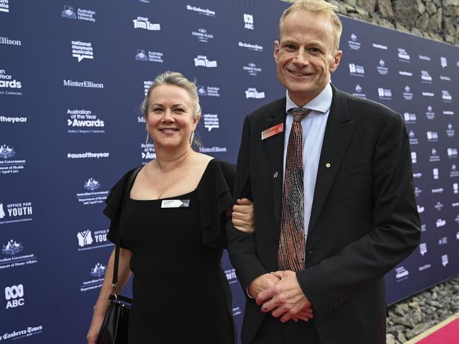 Professor Richard Scolyer and his wife Katie a the 2024 Australian of the Year awards in Canberra. Picture: NCA NewsWire/Martin Ollman