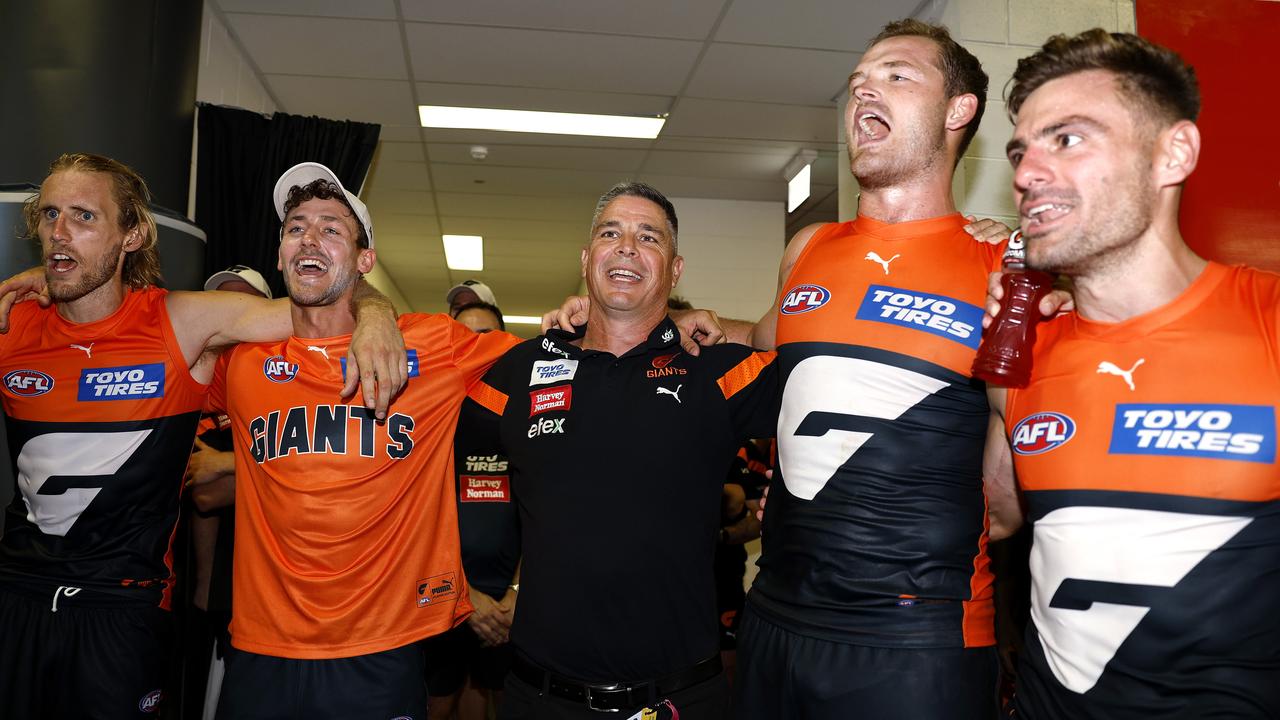 Coach Adam Kingsley celebrates his first win as a coach. Picture: Phil Hillyard