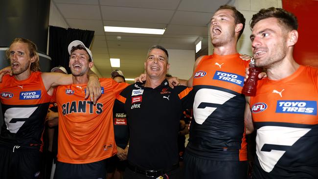 Coach Adam Kingsley celebrates his first win as a coach. Picture: Phil Hillyard