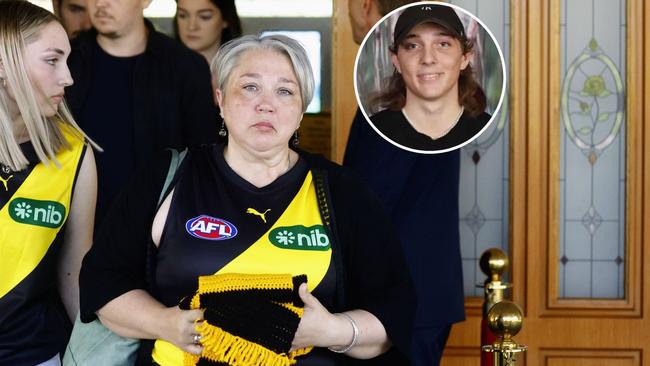 Declan Laverty’s mother Samara at his funeral in April.