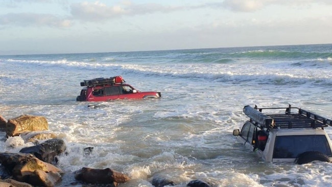 Car stuck in water at Rainbow Beach. Picture – Facebook/Ice Man.