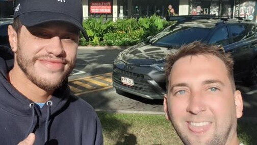 Actor and comedian Pete Davidson posing for pictures with fan Sean Fitzgerald on Cairns Esplanade. Photo: Instagram/@seanontour Copyright: Supplied