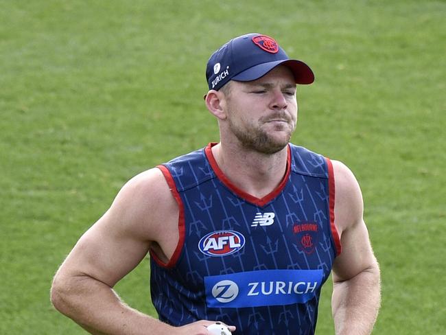 Steven May at Melbourne Football Club training at Casey Fields. Picture: Andrew Henshaw