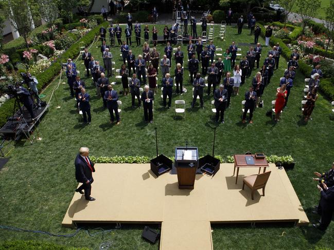 President Trump arrives to speak during an event on police reform, in the Rose Garden of the White House. Picture: AP